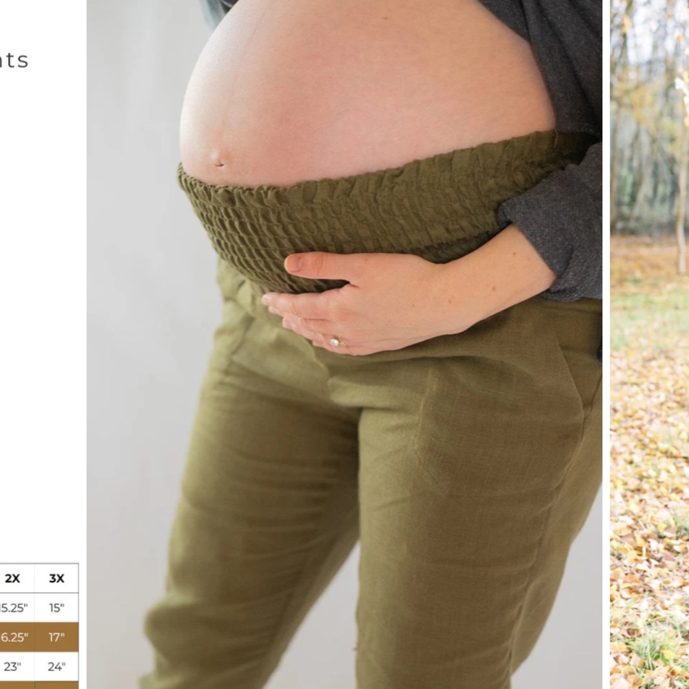 NWT VIRAL Emme Mama Smocked Maternity Linen Pants in Olive